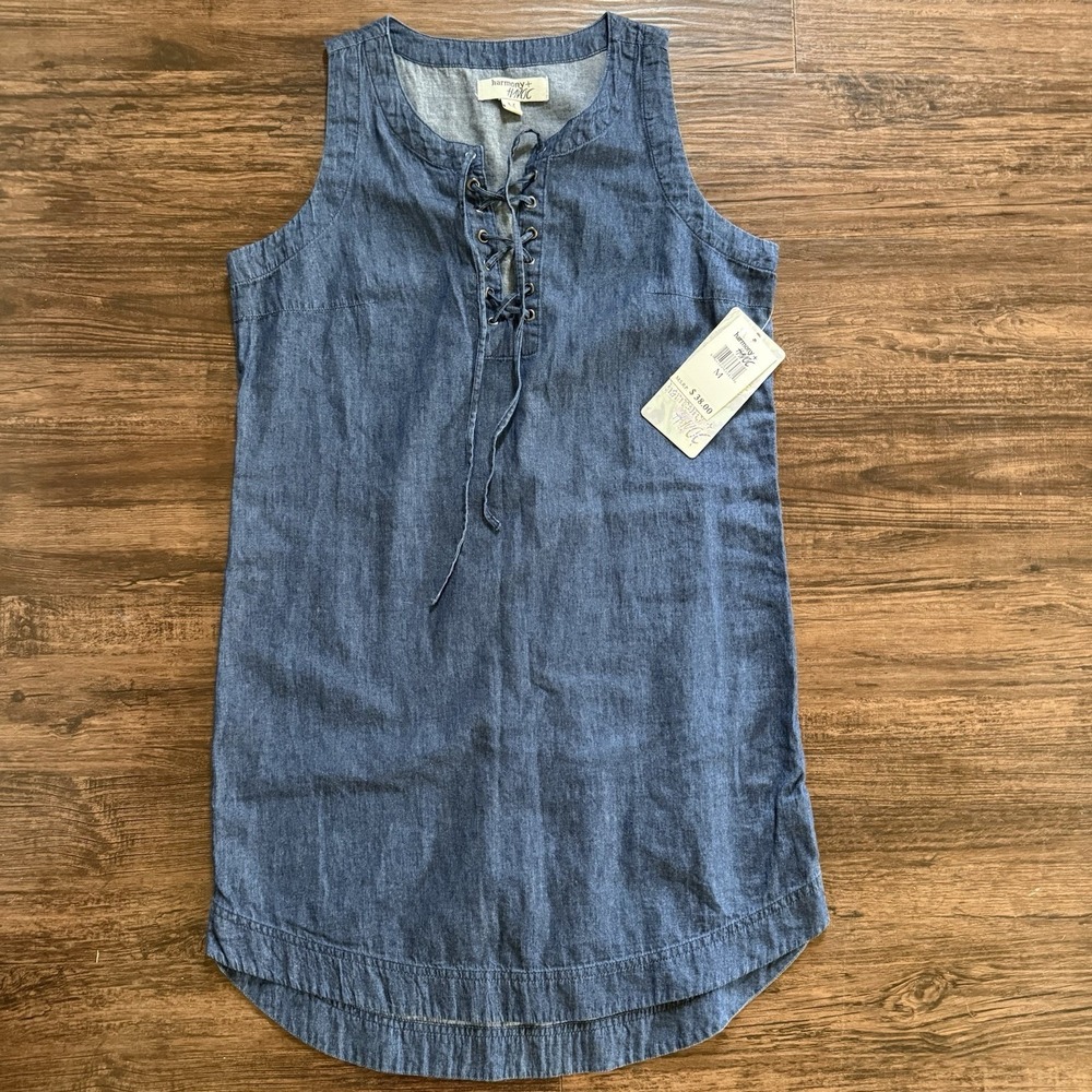 NWT Harmony + Havoc Medium Chambray Lace Up Dress Sleeveless Western Boho